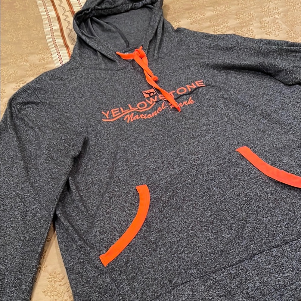 Ragwear USA dark gray hoodie, orange trim, “Yellowstone National Park, XL